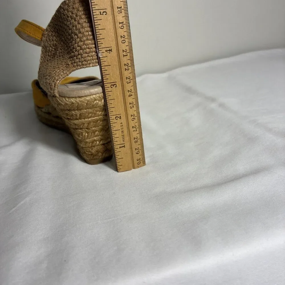 Gaimo Wedge Sandal Sz 9 Yellow Suede Espadrille Handmade In Spain Round toe Rope